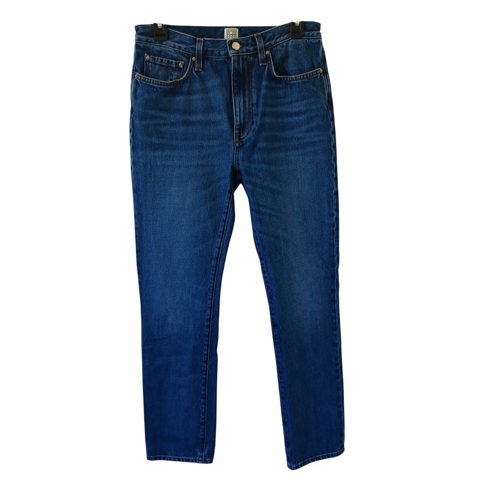 Toteme High Rise Straight Leg Jeans Dark Wash Indigo Blue Denim 28